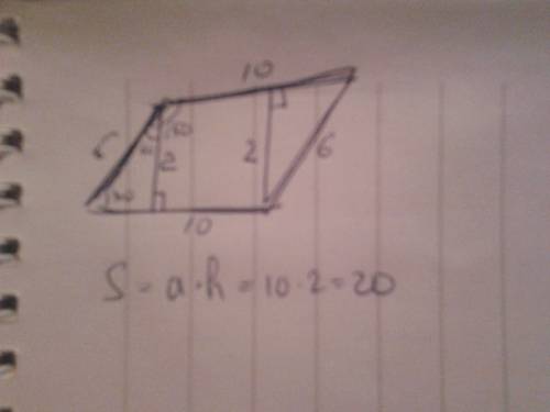 Выручайте стороны параллелограмма равны 10 см и 6 см а угол между ними равен 150градусам.найдете пло
