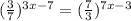 ( \frac{3}{7} )^{3x-7}=( \frac{7}{3} )^{7x-3}