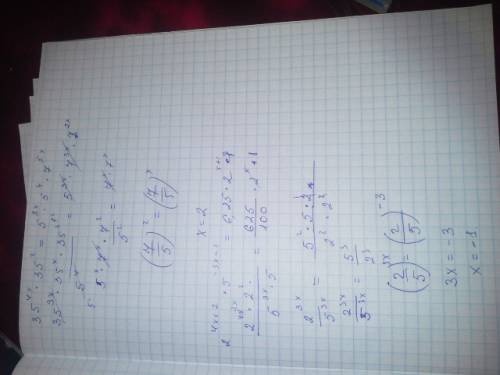 6^(2x+4)=2^(8+x)*3^3x 35^(4x+2)=5^(3x+4)*7^5x 2^(4x+2)*5^(-3x-1)=6,25*2^x+1 3^(5x-1)*7^(2x-2)=3^(3x+