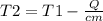 T2=T1- \frac{Q}{cm}