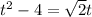 t^{2}-4= \sqrt{ 2} t