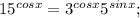 15^{cosx}=3^{cosx}5^{sinx};