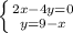 \left \{ {{ 2x-4y=0} \atop {y=9-x}} \right