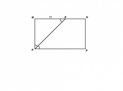 Впрямоугольнике kmnp проведена биссектриса угла mkp, которая пересекает сторону mn в точке e. найдит