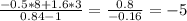 \frac{-0.5*8+1.6*3}{0.84-1} = \frac{0.8}{-0.16} =-5