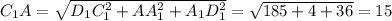 C_1A=\sqrt{D_1C_1^2+AA_1^2+A_1D_1^2} =\sqrt{185+4+36} =15