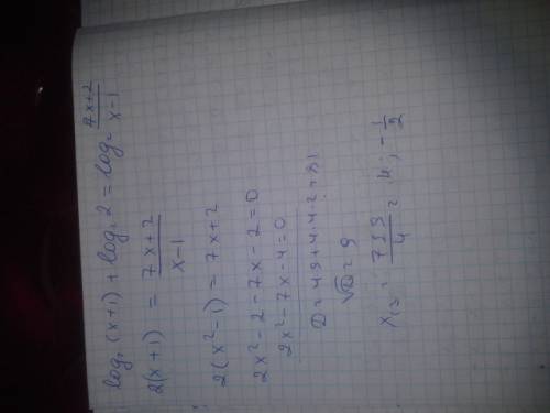 Log_2 (x+1)+1=log_2 (7x+2)-log_2 (x-1)