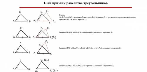 Доказательство 1го признака = треугольников, не пишите всякий бред