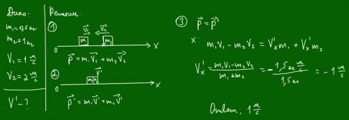Тела массой 500 г и 1 кг движутся навстречу друг другу со скоростями 1 и 2 м/с. найдите скорость тел
