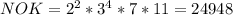 NOK=2^2*3^4*7*11=24948