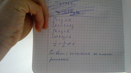 Укажите число решений системы (x+y=6 (2x=1-2y