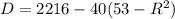 D=2216-40(53-R^2)