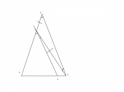 На продолжении стороны ав треугольника авс отложен отрезок вк, равный вс. на стороне ас выбрана точк