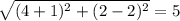 \sqrt{(4+1)^2+(2-2)^2}=5