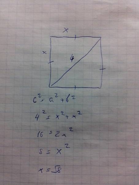 Начертить квадрат,диагональ которого 4 см