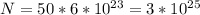 N=50*6*10^{23} = 3* 10^{25}