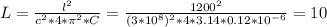 L=\frac{l^2}{c^2*4*\pi^2 *C}=\frac{1200^2}{(3*10^8)^2*4*3.14*0.12*10^{-6}} =10