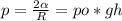 p= \frac{2 \alpha }{R} =po*gh