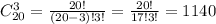 C_{20}^3= \frac{20!}{(20-3)!3!} = \frac{20!}{17!3!} =1140