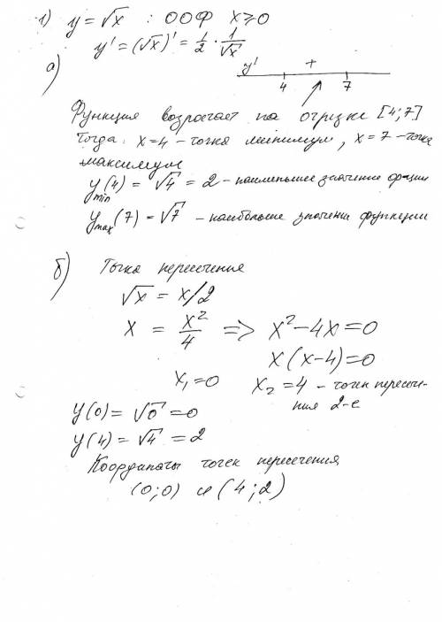 Постройте график функции: у= корень из х найдите: а) наим. и наиб. значения этой функции на отрезке