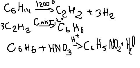 Осуществите превращения c6h14 c6h6 c6h6 c6h5no2 сделайте