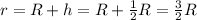 r=R+h = R+ \frac{1}{2} R= \frac{3}{2} R