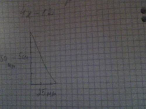 Начертите на бумаге в клетку прямоугольный треугольник с катетами 50 мм и 25 мм. и найти площадь это