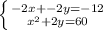 \left \{ {{-2x+-2y=-12} \atop {x^2+2y=60}} \right.