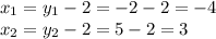 x_1=y_1-2=-2-2=-4\\ x_2=y_2-2=5-2=3