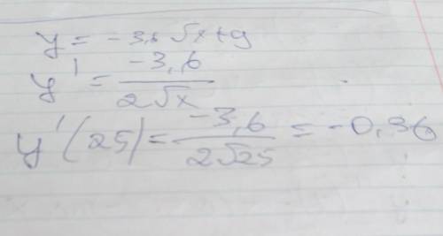 Найдите значение производной функции у = -3.6√х+9, в точке х₀=25. , ,