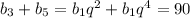 b_3+b_5=b_1q^2+b_1q^4=90