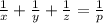 \frac{1}{x}+ \frac{1}{y}+ \frac{1}{z}= \frac{1}{p}