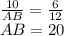 \frac{10}{AB}=\frac{6}{12}\\&#10;AB=20