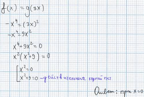 Нужно(( известно, что f(x)=-x^4 , g(x) = x^2. при каких значениях переменной x верно равенство f(x)