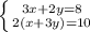 \left \{ {{3x+2y=8} \atop {2(x+3y) =10}} \right.