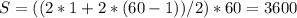 S=((2*1+2*(60-1))/2)*60=3600