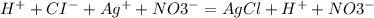 H^{+} + CI^{-}+ Ag^{+} + NO3^{-} = AgCl + H^{+} +NO3^{-}