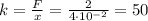 k= \frac{F}{x}= \frac{2}{4\cdot 10^{-2}}=50