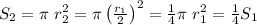 S_2 = \pi\ r_2^2 = \pi\left(\frac{r_1}{2}\right)^2=\frac{1}{4}\pi\ r_1^2=\frac{1}{4}S_1