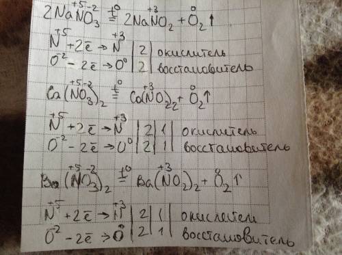 Напишите уравнения реакций термического разложения нитратов : натрия кальция бария. составте схемы э