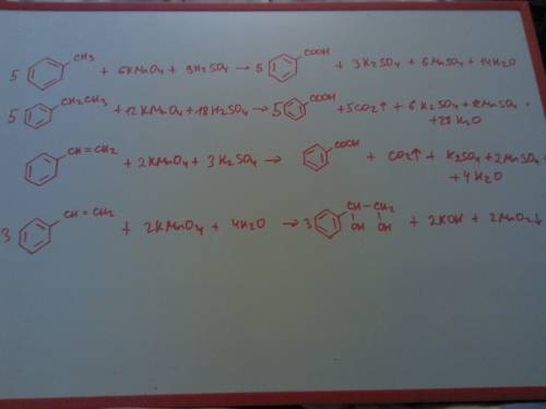 Какие продукты получаются при взаимодействии производных бензола (а именно, толуола, этилбензола) пр