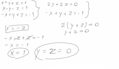 Решить систему. x+y+z=1 x-y-z=1 -x+y+z=-1