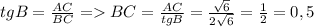 tgB= \frac{AC}{BC}=BC= \frac{AC}{tgB}= \frac{ \sqrt{6} }{2 \sqrt{6} } = \frac{1}{2}=0,5