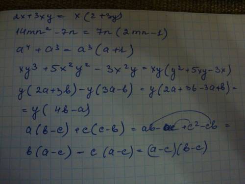 Решите ! 7 класс вынести общий множитель за скобки: 1.2х+3ху 2.14mn во второй степени-7n 3. a в 4 ст