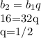 b_{2} = b_{1} q&#10;&#10; 16=32q&#10;&#10; q=1/2