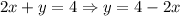 2x+y=4 \Rightarrow y = 4-2x