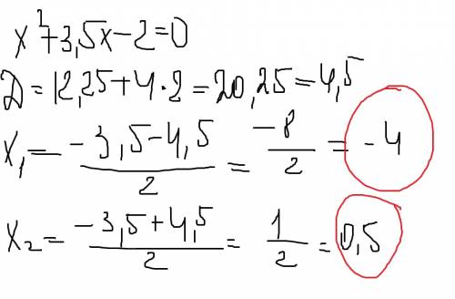 Решить квадратное уравнение р.s. где 2,это квадрат; прмер: х2+3,5х-2=0 большое^^