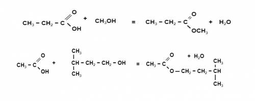 Составьте уравнения реакций получения метилового эфира, пропионовой кислоты, изоамилового эфира уксу
