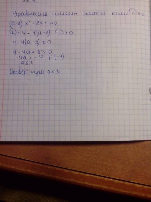 При каких значениях параметра a уравнение (а-2)х^2+2х+1=0 не имеет смысла