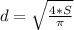 d= \sqrt{ \frac{4*S}{ \pi } }